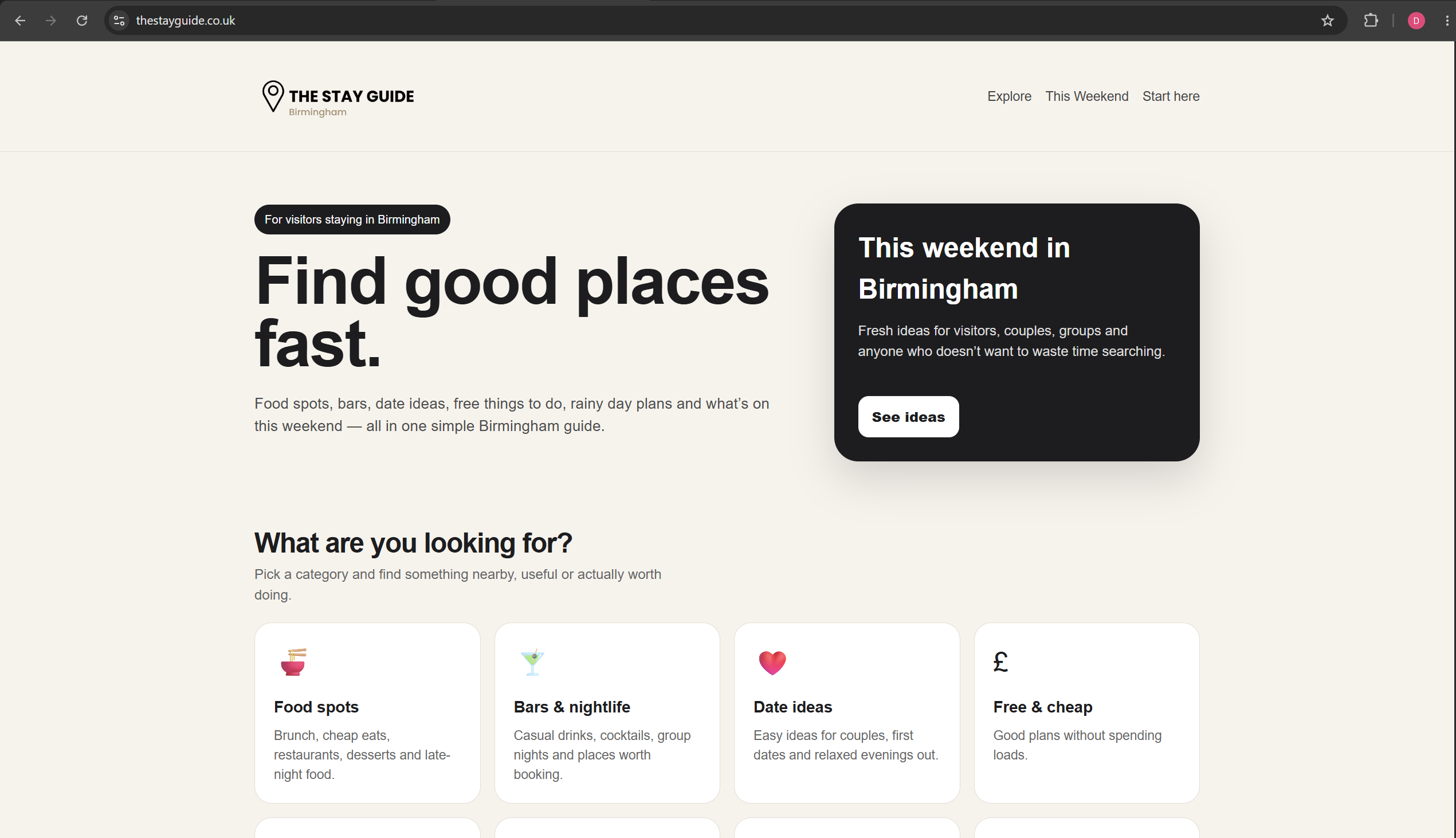 Screenshot of The Stay Guide website